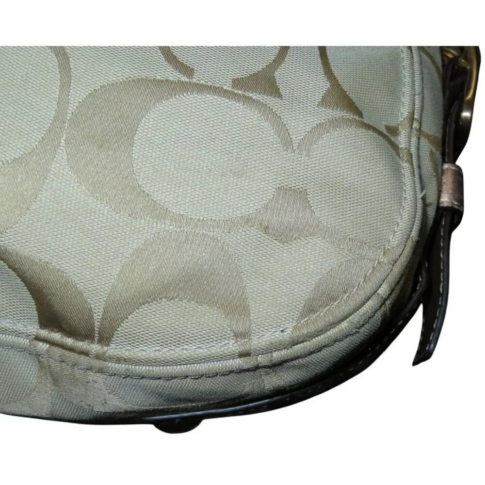 Coach 09 Zoe Signature Canvas Jacquard Khaki & HTF Rose Gold Hobo Handbag 12674